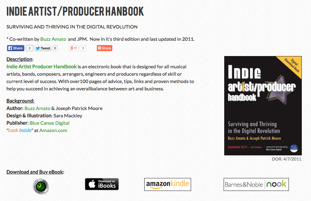 Indie Artist Producer Handbook by Curtis Mayfield alumni Buzz Amato and bass player joseph Patrick Moore